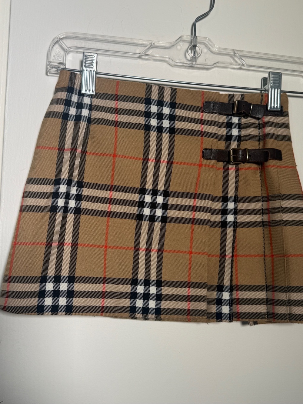 Burberry Tan Plaid Mini Skirt with Buckle Straps Girls Size 6
